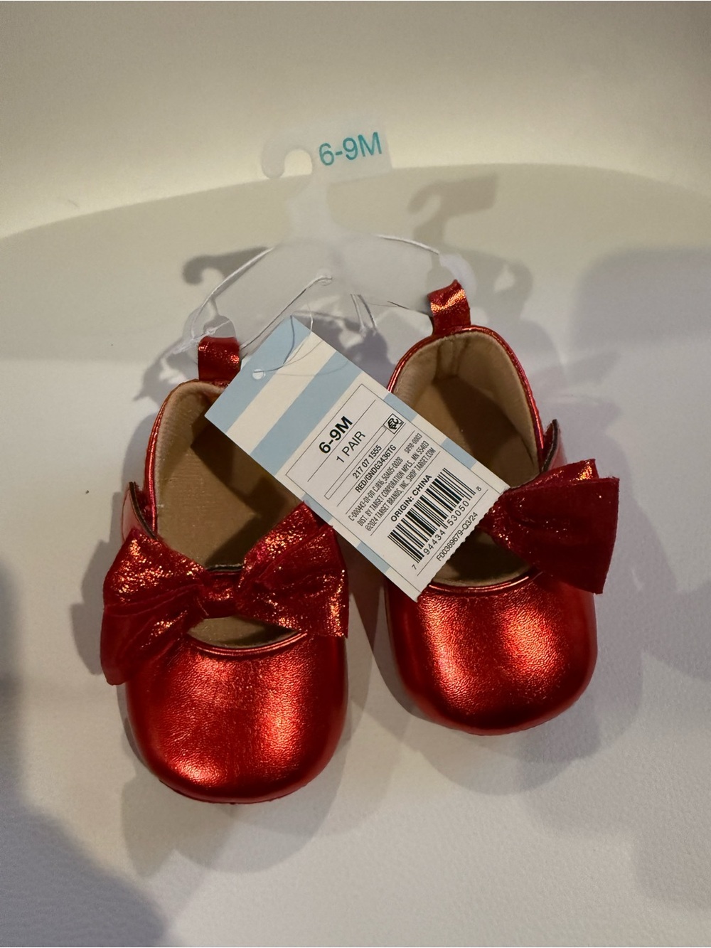 ☀️🌊 Target Shiny Red Baby Mary Jane Shoes with Bow NWT